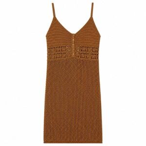 Aerie Crochet Knit Mini Sweater Dress XS NWT Tan Cotton Festival Cowgirl